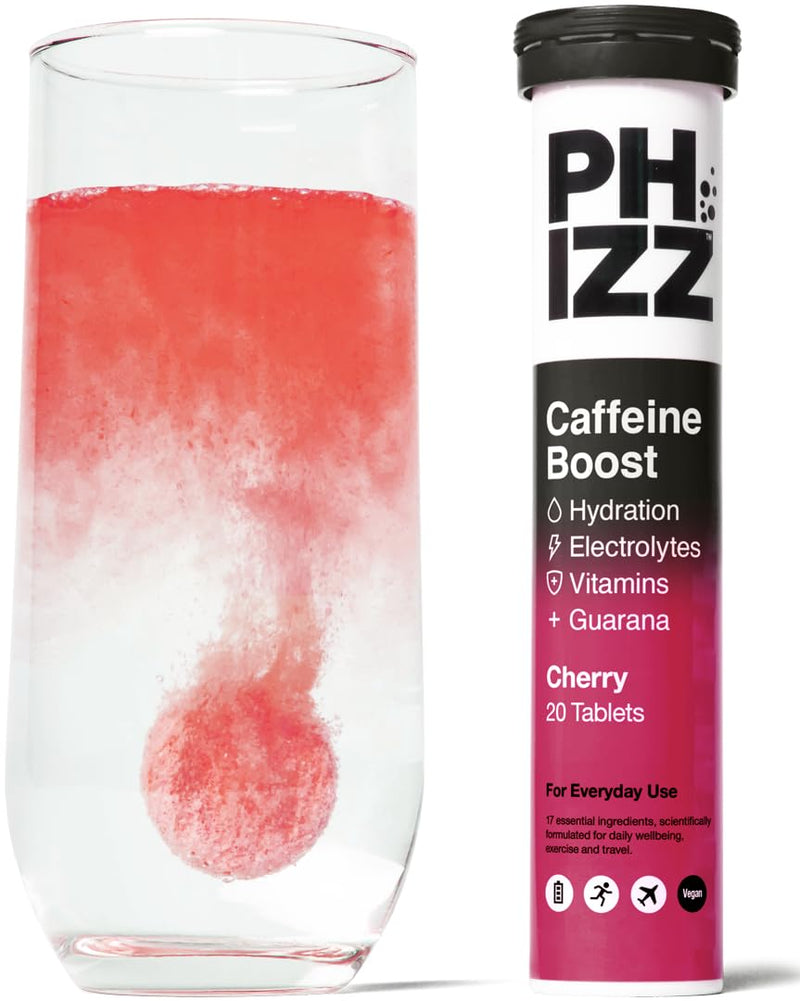 Phizz Cherry + Caffeine Boost 3-in-1 Hydration, Electrolytes and Vitamins Effervescent  12x20Tabs Cherry