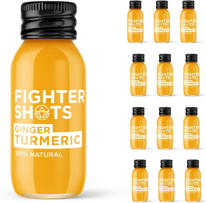 Fighter Shots Ginger (12x60ml) Award Winning Fresh & Fiery Ginger Shots - Ginger + Turmeric - Wellness Shots at MySupplementShop by Fighter Shots