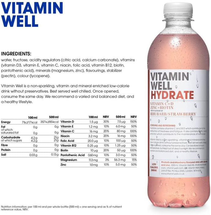 Vitamin Well Hydrate 12x500ml Rhabarber &amp; Erdbeere