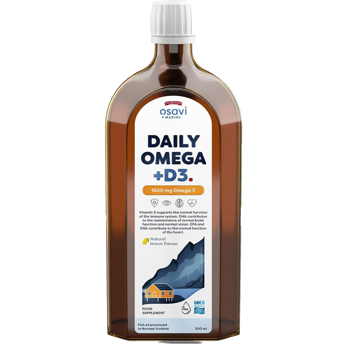 Osavi Daily Omega + D3, 1600 mg Omega 3 (natürliche Zitrone) – 500 ml.