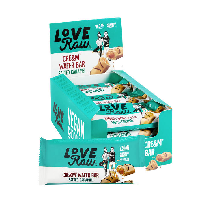 LoveRaw Vegan Cream Filled Wafer Bar 12x43g Salted Caramel