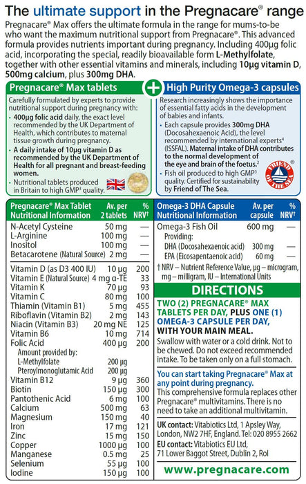 Vitabiotics Pregnacare Max 84 Tablets - Pregnancy at MySupplementShop by Vitabiotics