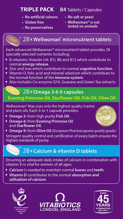 Vitabiotics Wellwoman Max Omega 3-6-9 With Calcium & Vitamin D 84 Tablets - Women at MySupplementShop by Vitabiotics