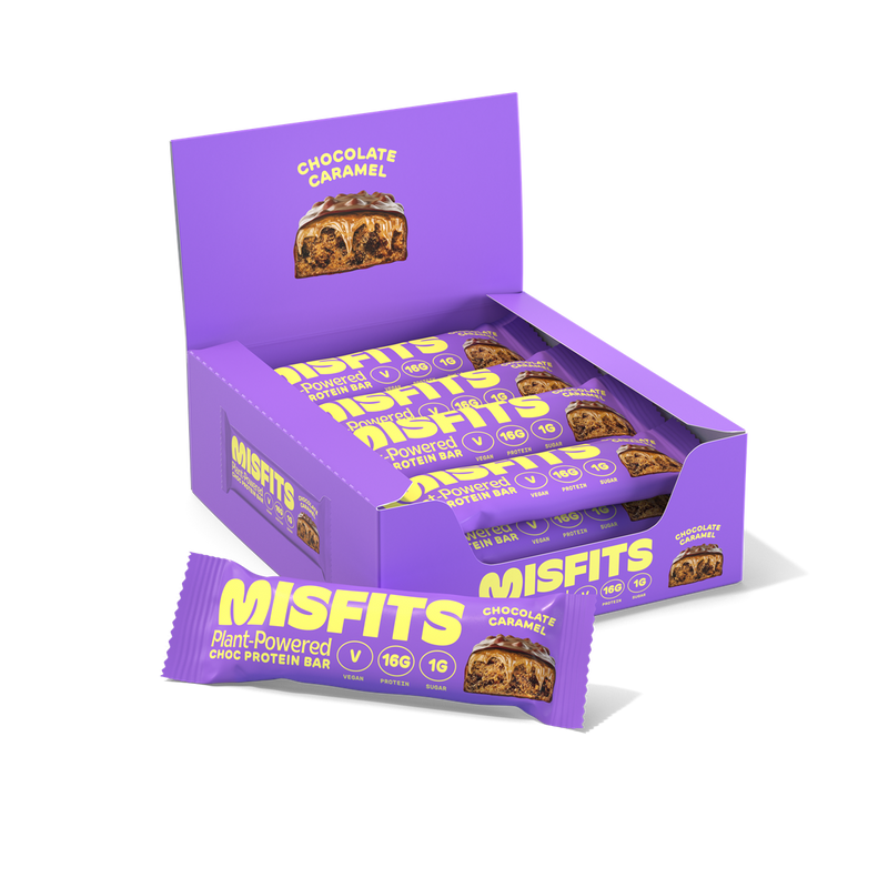 Misfits Vegan Protein Bar 12x45g Chocolate Caramel | Premium Sports Nutrition at MYSUPPLEMENTSHOP.co.uk