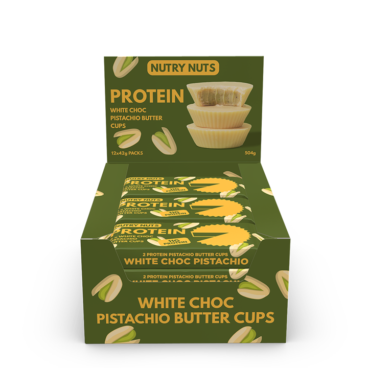 Nutry Nuts Protein-Butterbecher, 12 x 42 g, weiße Schoko-Pistazien
