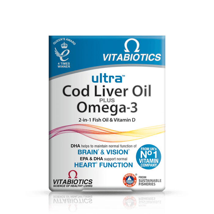 Vitabiotics Ultra Cod Liver Oil Plus Omega 3 2 in 1 Fish Oil & Vitamin D 60 Capsules