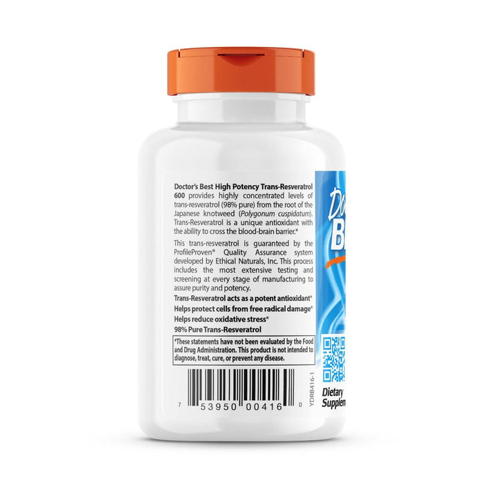 Doctor's Best High Potency Trans-Resveratrol 600, 600 mg 60 Veggie Capsules | Premium Supplements at MYSUPPLEMENTSHOP