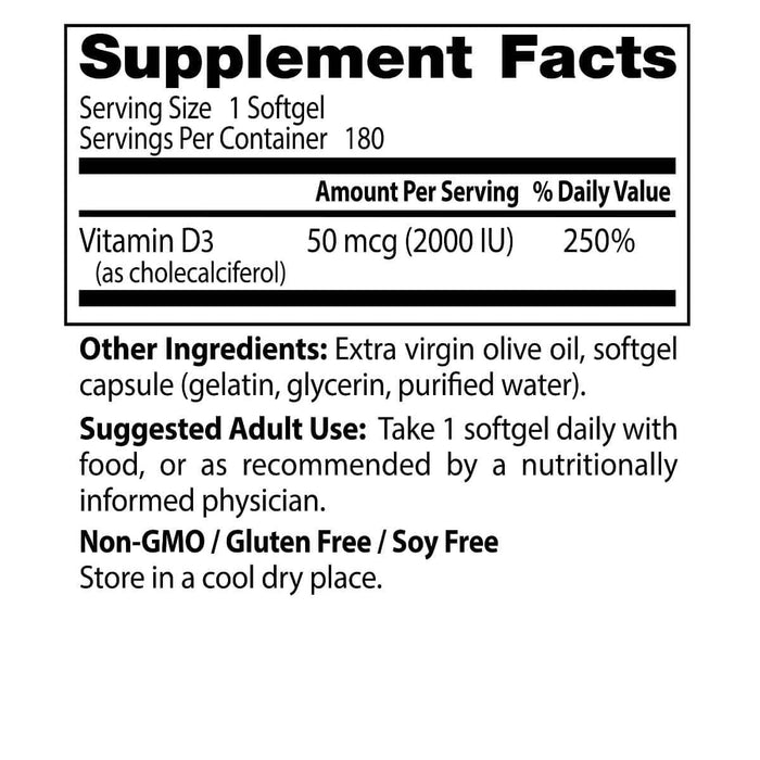 Doctor's Best Vitamin D3 50 mcg (2,000 IU) 180 Softgels | Premium Supplements at MYSUPPLEMENTSHOP