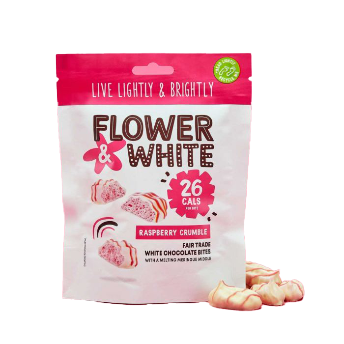 Flower &amp; White Raspberry Crumble Fairtrade Chocolate Meringue Bites 75g