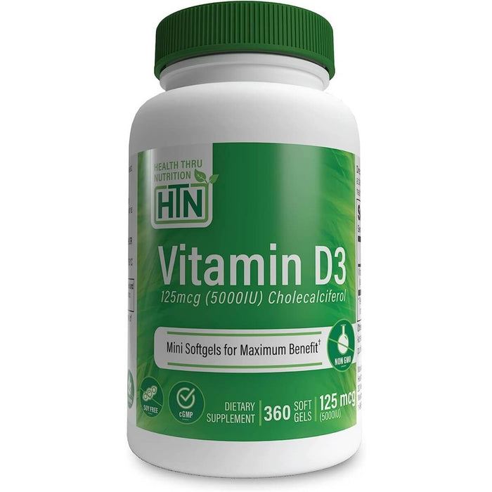 Health Thru Nutrition Vitamin D3 5,000iu (125mcg) 360 Softgels - Immune Support at MySupplementShop by Health Thru Nutrition