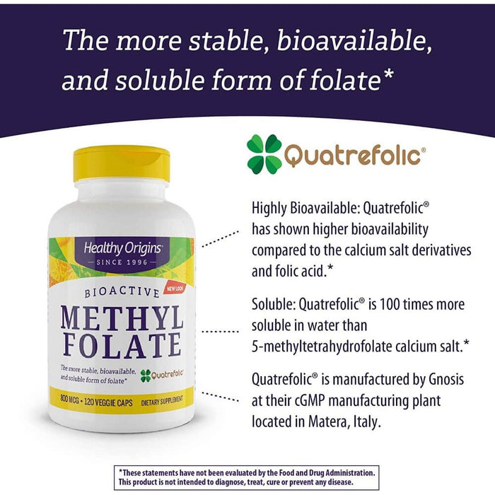 Healthy Origins Methyl Folate 800mcg 120 Veggie Capsules | Premium Supplements at MYSUPPLEMENTSHOP