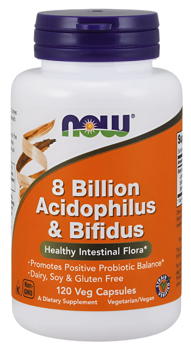 NOW Foods 8 Milliarden Acidophilus &amp; Bifidus – 120 Kapseln