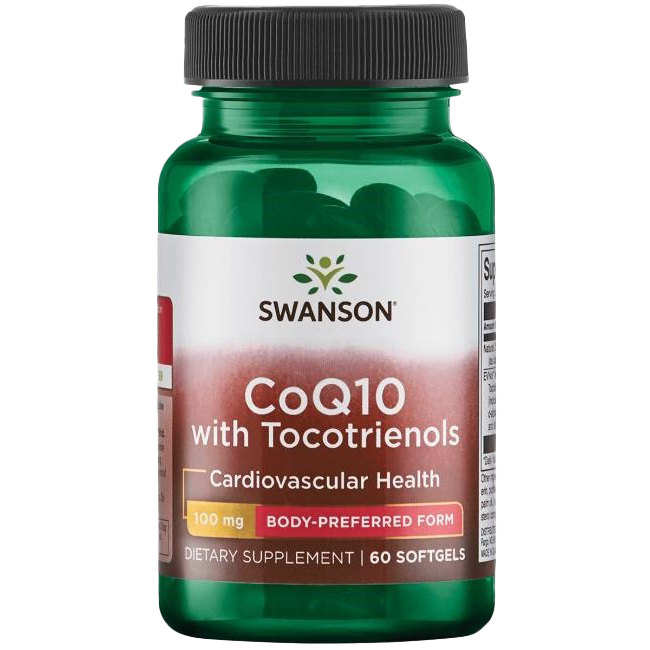 Swanson CoQ10, 100 mg (mit 10 mg Tocotrienolen) – 60 Kapseln