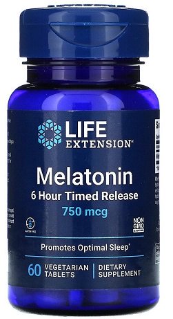 Life Extension Melatonin 6 Hour Timed Release, 750mcg 60 vegetarian tabs