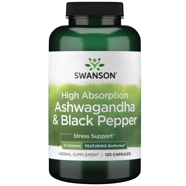 Swanson High Absorption Ashwagandha &amp; Black Pepper – 120 Kapseln