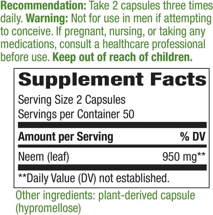 Nature's Way Neem Leaf 950mg 100 Vegan Capsules | Premium Supplements at MYSUPPLEMENTSHOP