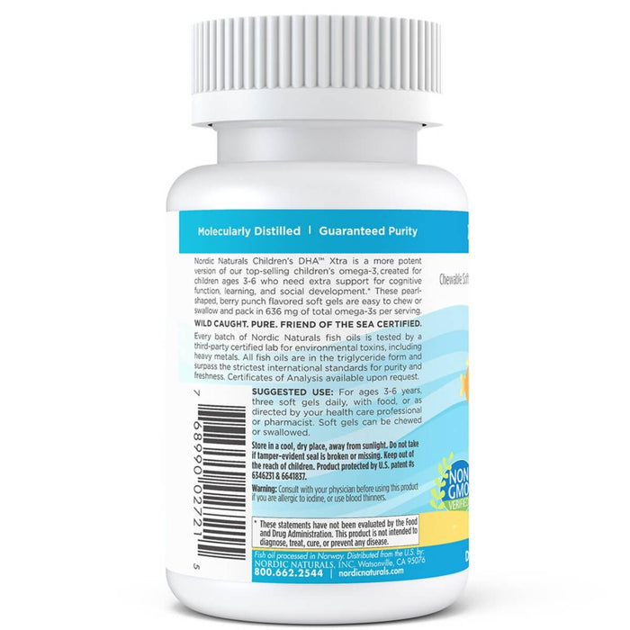 Nordic Naturals Children's DHA Xtra 636mg Omega-3 90 Mini Softgels (Berry Punch) - Health and Wellbeing at MySupplementShop by Nordic Naturals