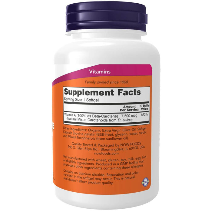 NOW Foods Natural Beta Carotene 7,500mcg (25,000 IU) 180 Softgels | Premium Supplements at MYSUPPLEMENTSHOP