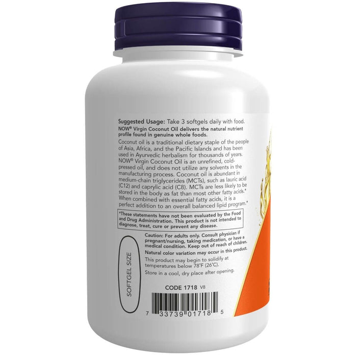 NOW Foods Virgin Coconut Oil 1000 mg 120 Softgels | Premium Supplements at MYSUPPLEMENTSHOP