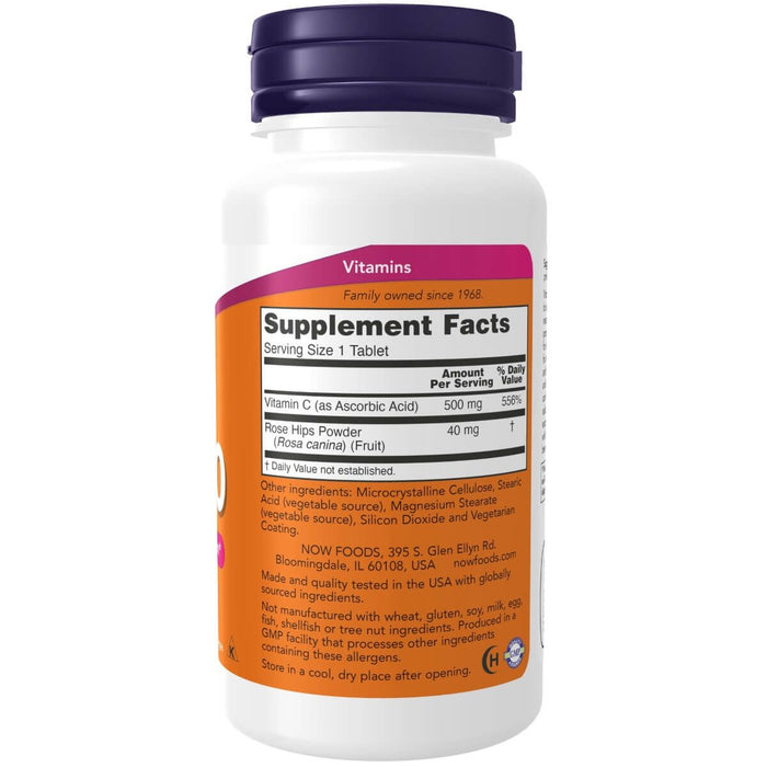 NOW Foods Vitamin C-500 with Rose Hips 100 Tablets | Premium Supplements at MYSUPPLEMENTSHOP