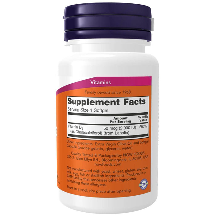 NOW Foods Vitamin D-3 2,000 IU 120 Softgels - Vitamins & Minerals at MySupplementShop by NOW Foods