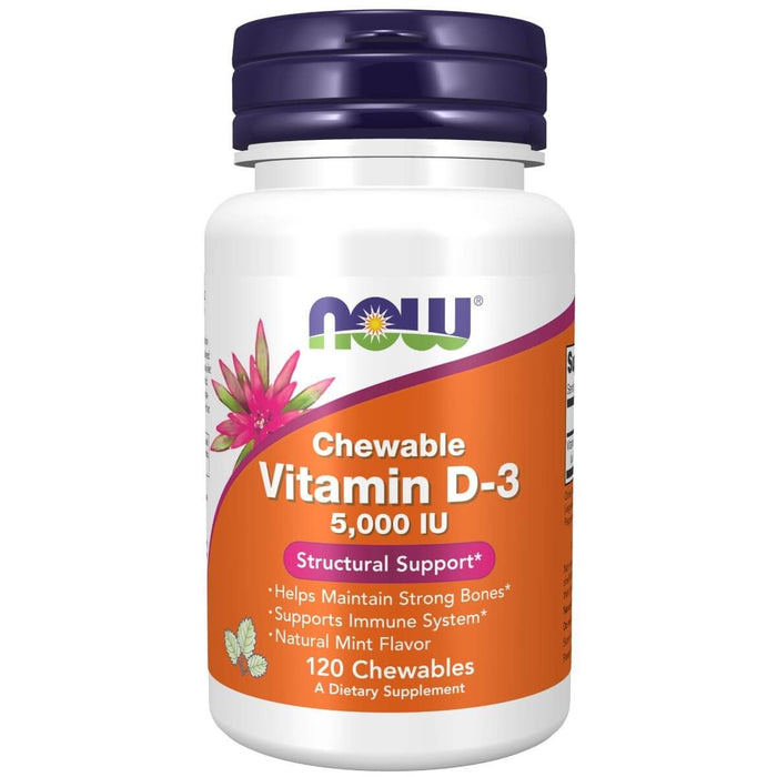 NOW Foods Vitamin D-3 5,000 IU 120 Mint Flavour Chewables - Vitamins & Minerals at MySupplementShop by NOW Foods