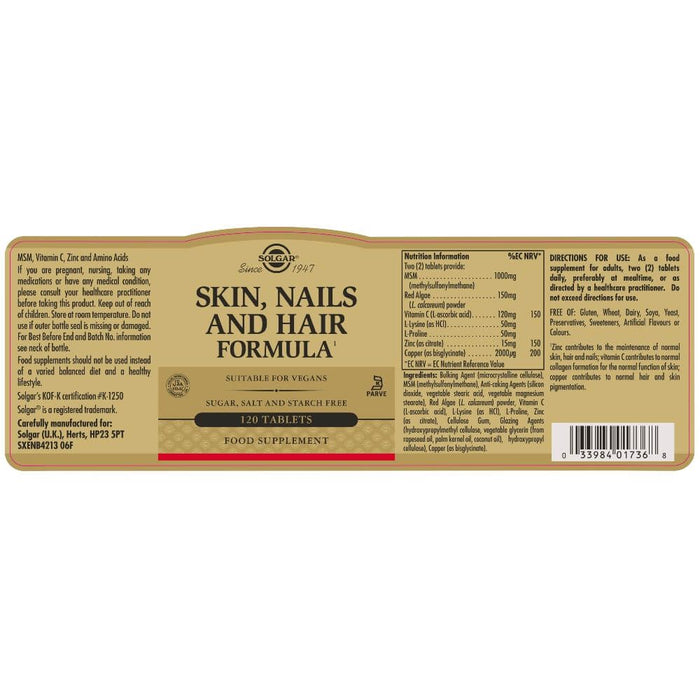 Solgar Skin, Nails and Hair Tablets Pack of 120 - Hair, Skin &amp; Nails at MySupplementShop by UK Solgar