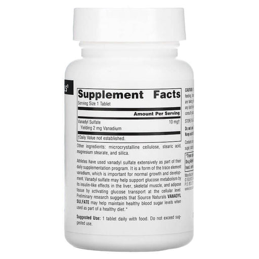 Source Naturals Vanadyl Sulfate 10mg 100 Tablets | Premium Supplements at MYSUPPLEMENTSHOP