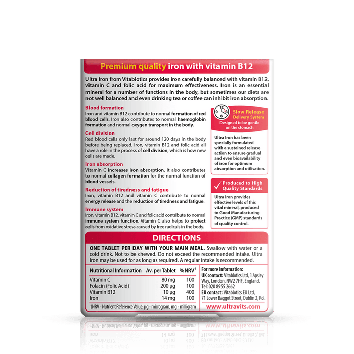 Vitabiotics Ultra Iron With B12 Folic Acid & Vitamin C 30 Tablets