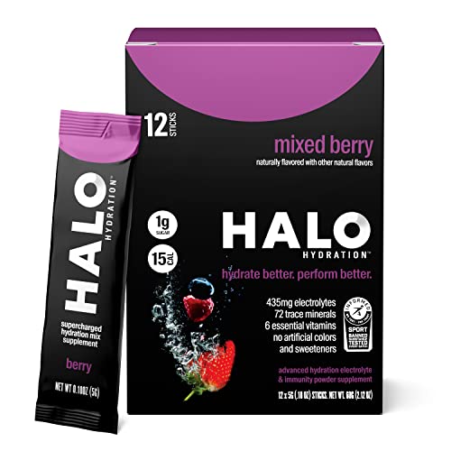 HALO Sport - Berry - Vegan & Low Calorie Electrolyte Drink Powder Sachets - Dietary Supplement Rich in Vitamin C Complete Hydration - 12 x Sachets | High-Quality Electrolyte Replacements | MySupplementShop.co.uk