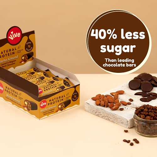 Vive Gluten Free Protein Bars High Protein Snacks Vegan High-Fibre 100% Natural Non-Dairy Mocha Almond Flavour 12 x 49g | High-Quality High Protein | MySupplementShop.co.uk