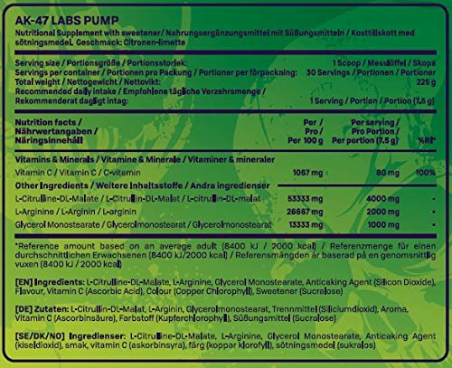 AK-47 Labs Pump 225g Lemon Lime | High-Quality Sports Nutrition | MySupplementShop.co.uk