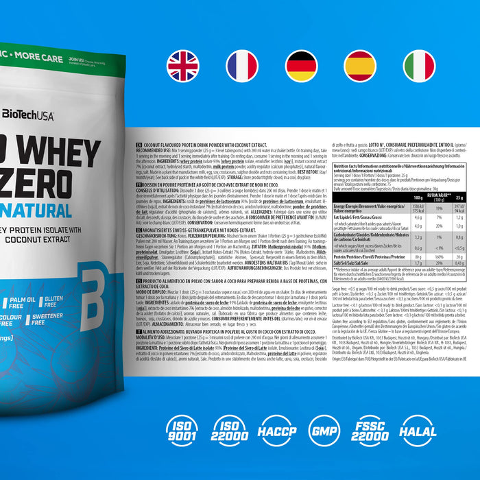 BioTechUSA Iso Whey Zero Natural, Coconut - 500 grams | High-Quality Protein | MySupplementShop.co.uk