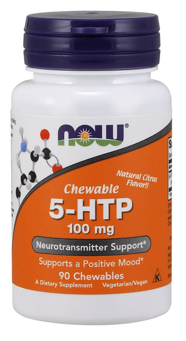 NOW Foods 5-HTP, 100mg (Chewable) - 90 chewables - Health and Wellbeing at MySupplementShop by NOW Foods