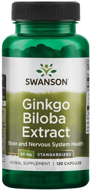 Swanson Ginkgo Biloba Extract 24%, 60mg - 120 caps | High-Quality Health and Wellbeing | MySupplementShop.co.uk