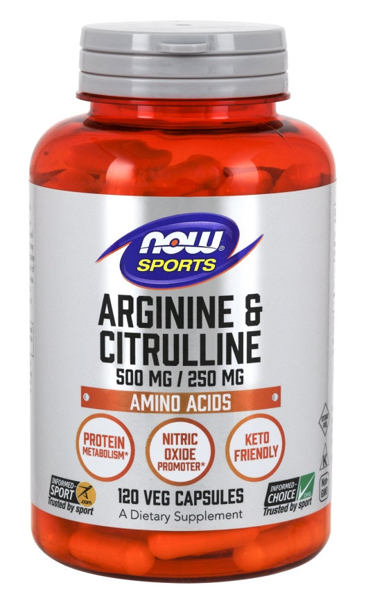 NOW Foods Arginine & Citrulline - 120 vcaps | High-Quality Amino Acids and BCAAs | MySupplementShop.co.uk