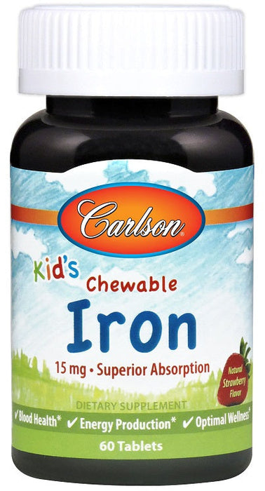 Carlson Labs Kid's Chewable Iron, 15mg Strawberry - 60 tablets - Health and Wellbeing at MySupplementShop by Carlson Labs