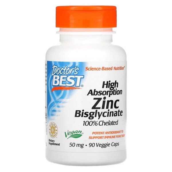 Doctor's Best High Absorption Zinc Bisglycinate, 50mg - 90 vcaps | High-Quality Sports Supplements | MySupplementShop.co.uk