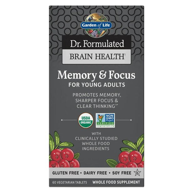 Garden of Life Dr. Formulated Memory & Focus for Young Adults - 60 vegetarian tabs | High-Quality Bacterial Cultures | MySupplementShop.co.uk