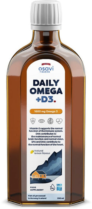 Osavi Daily Omega + D3, 1600mg Omega 3 (Natural Lemon) - 250 ml. - Health and Wellbeing at MySupplementShop by Osavi